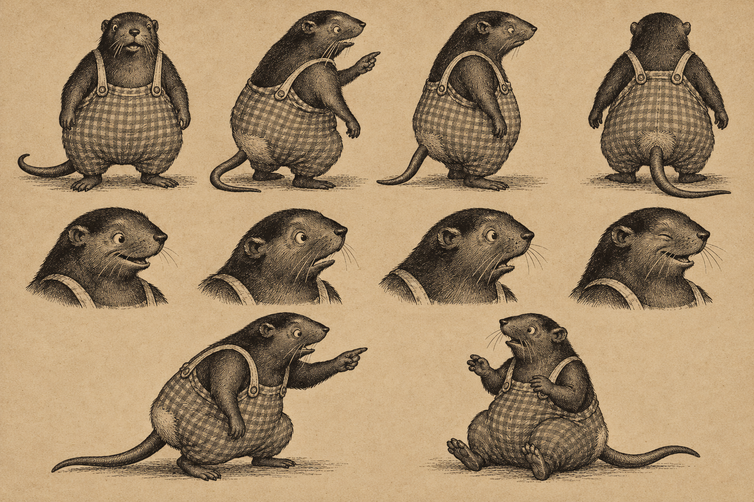 Jerry Muskrat complete Green Meadows adaptation model sheet