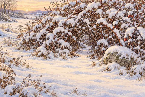 Danny Meadow Mouse gnaws a stake at the snowy edge of the Old Briar-patch.