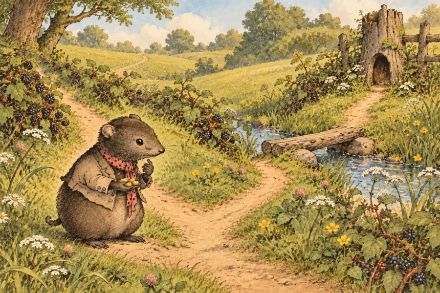 Danny Meadow Mouse in a maze of meadow paths.